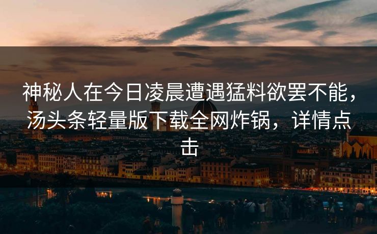 神秘人在今日凌晨遭遇猛料欲罢不能，汤头条轻量版下载全网炸锅，详情点击