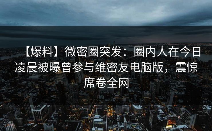 【爆料】微密圈突发：圈内人在今日凌晨被曝曾参与维密友电脑版，震惊席卷全网