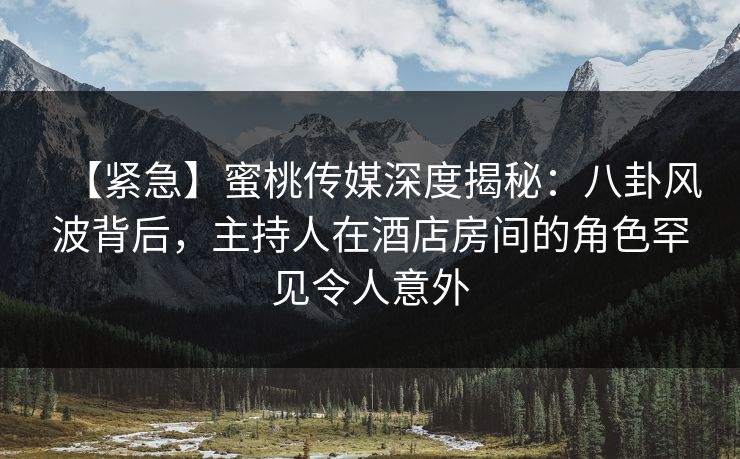 【紧急】蜜桃传媒深度揭秘：八卦风波背后，主持人在酒店房间的角色罕见令人意外