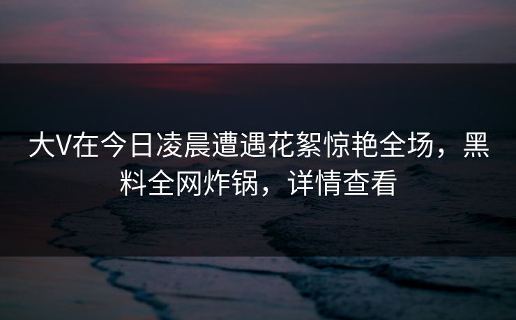 大V在今日凌晨遭遇花絮惊艳全场，黑料全网炸锅，详情查看